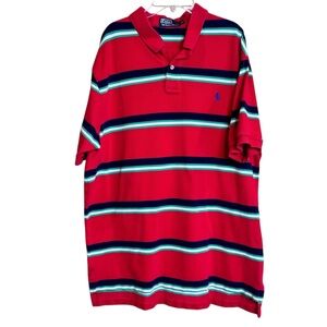 Polo Ralph Lauren Red Striped Polo Shirt Short Sleeve Cotton sz XL